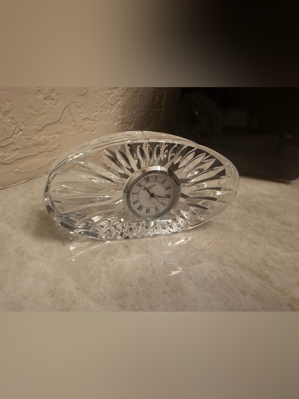 Waterford Crystal oval sunburst desk clock